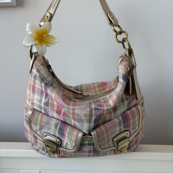 Coach Poppy Pink Pastel Plaid Shoulder Bag with Gold Hardware - Picture 2 of 11